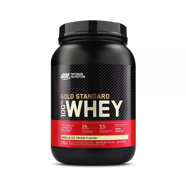Optimum Nutrition  Gold Standard Whey Vainilla Ice Ctream 29 Servicios Plastico  Negro