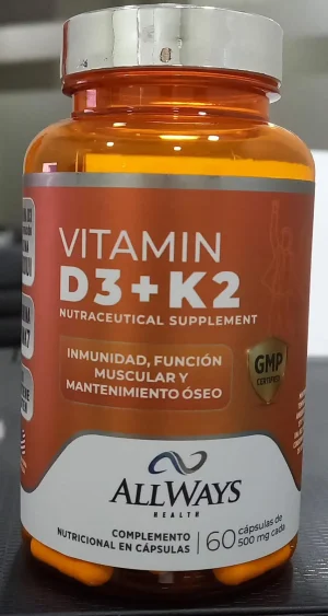 All Ways Medical Vitamina Vitamin D3+K2 60 CáPsulas De 500mg Cada Plastico 60 Caps Naranja