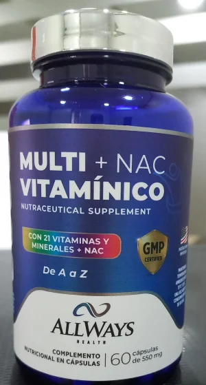 All Ways Medical Vitamina Multi+Nac VitamíNico 60 CáPsulas 550 Mg Plastico  Azul