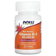 Now  Max Potency Vitamin D-3 50.000 Iu Plastico  Blanco