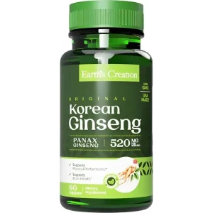 Earths Creation  Korean Ginseng 520 Mg 100caps Plastico  Verde